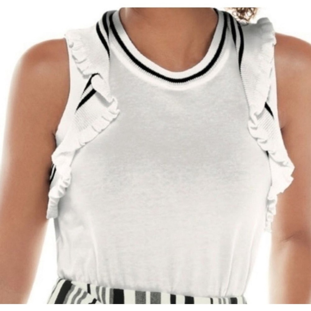 CAbi White topspin  Ruffled‎ Sleeveless Tank Top small